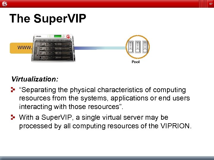 57 The Super. VIP WWW. Pool Virtualization: “Separating the physical characteristics of computing resources