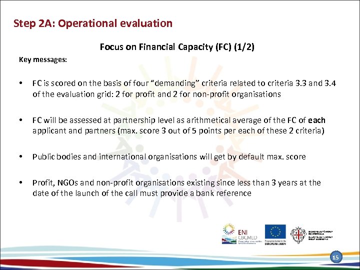Step 2 A: Operational evaluation Focus on Financial Capacity (FC) (1/2) Key messages: •