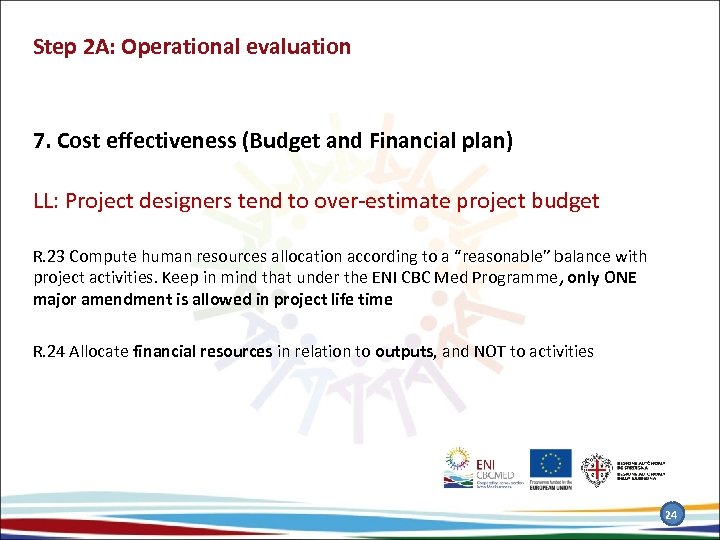 Step 2 A: Operational evaluation 7. Cost effectiveness (Budget and Financial plan) LL: Project