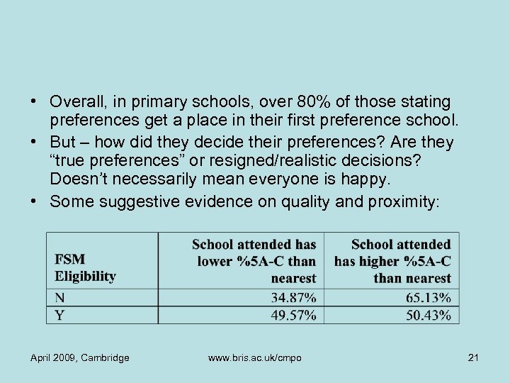  • Overall, in primary schools, over 80% of those stating preferences get a