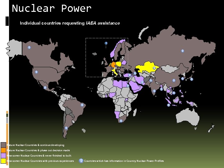 Nuclear Power Individual countries requesting IAEA assistance Mature Nuclear Countries & continue developing Mature