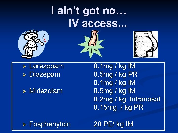 I ain’t got no… IV access. . . Ø Lorazepam Diazepam Ø Midazolam Ø