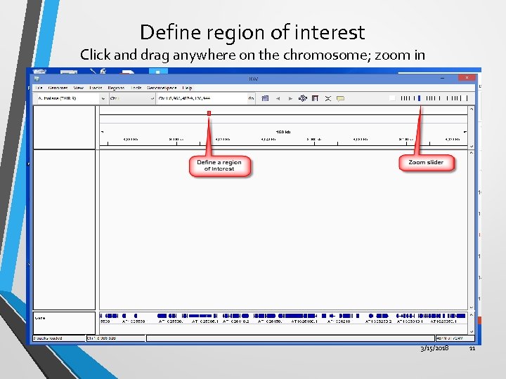 Define region of interest Click and drag anywhere on the chromosome; zoom in 3/15/2018