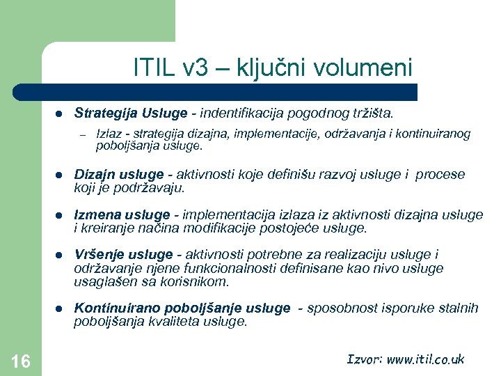 ITIL v 3 – ključni volumeni l Strategija Usluge - indentifikacija pogodnog tržišta. –