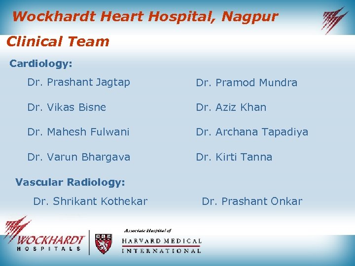 Wockhardt Heart Hospital, Nagpur Clinical Team Cardiology: Dr. Prashant Jagtap Dr. Pramod Mundra Dr.