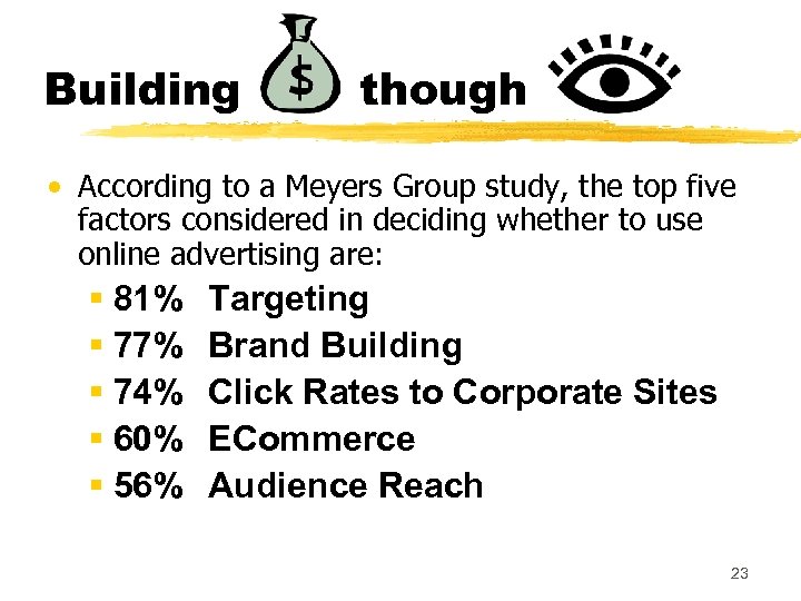 Building though • According to a Meyers Group study, the top five factors considered
