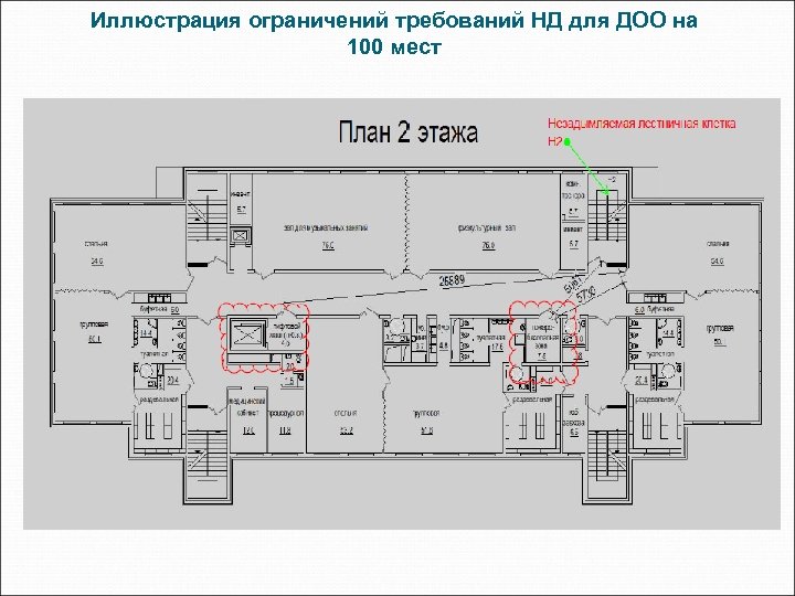 Иллюстрация ограничений требований НД для ДОО на 100 мест 