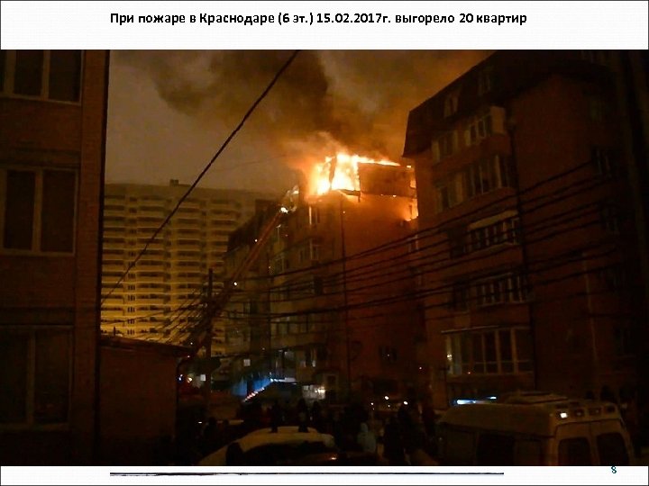 При пожаре в Краснодаре (6 эт. ) 15. 02. 2017 г. выгорело 20 квартир