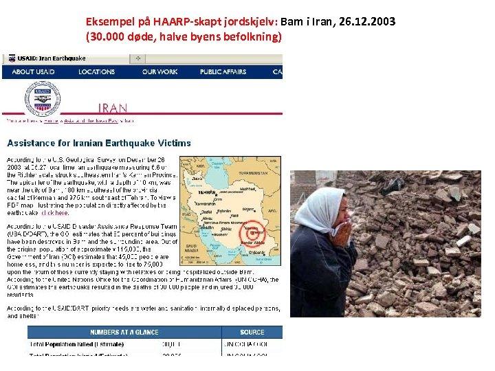 Eksempel på HAARP-skapt jordskjelv: Bam i Iran, 26. 12. 2003 (30. 000 døde, halve