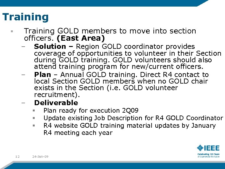 Training GOLD members to move into section officers. (East Area) – – – Solution