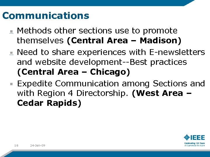 Communications Methods other sections use to promote themselves (Central Area – Madison) Need to