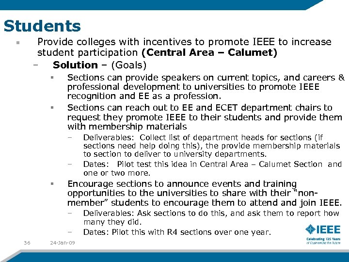Students Provide colleges with incentives to promote IEEE to increase student participation (Central Area
