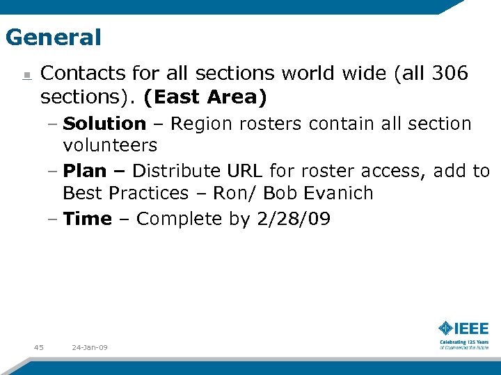 General Contacts for all sections world wide (all 306 sections). (East Area) – Solution
