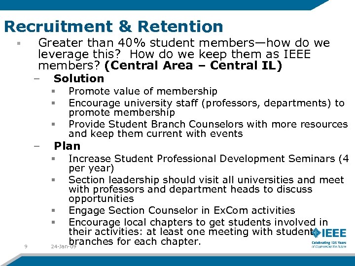 Recruitment & Retention Greater than 40% student members—how do we leverage this? How do