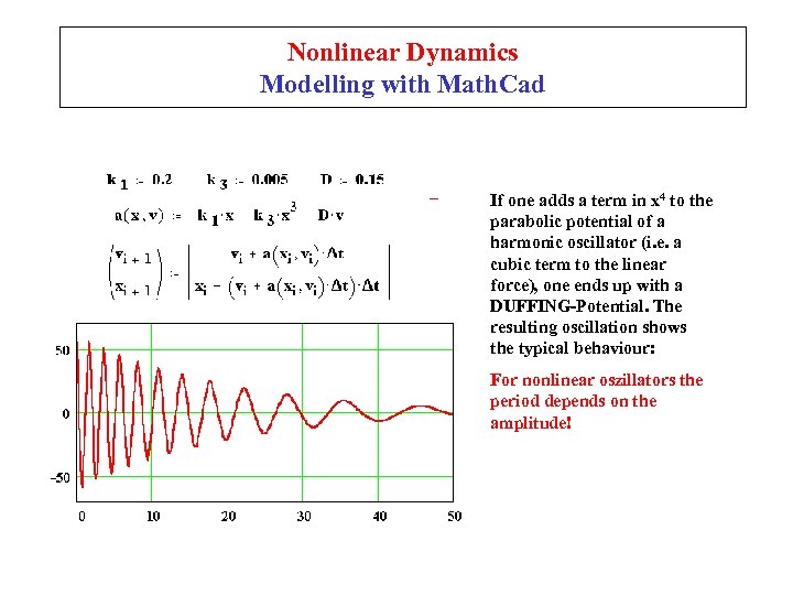 Nonlinear Dynamics Modelling with Math. Cad If one adds a term in x 4