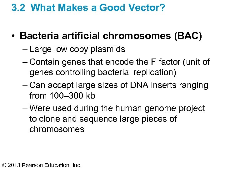 3. 2 What Makes a Good Vector? • Bacteria artificial chromosomes (BAC) – Large