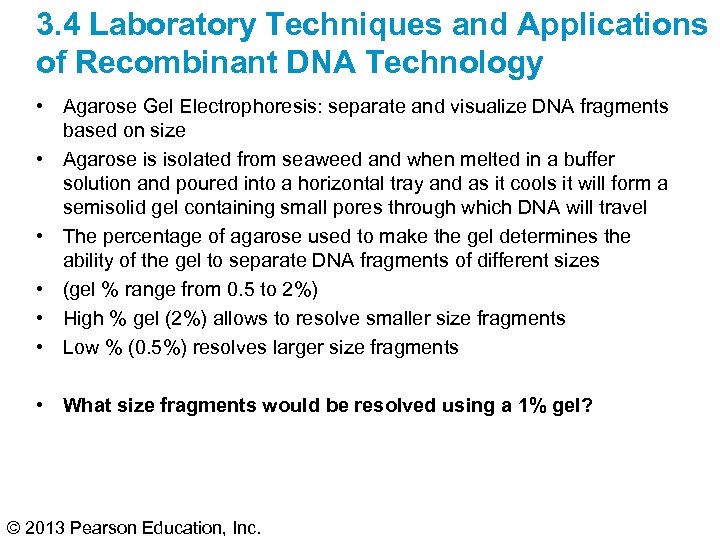 3. 4 Laboratory Techniques and Applications of Recombinant DNA Technology • Agarose Gel Electrophoresis: