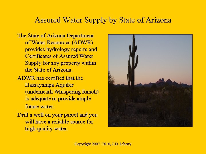 Assured Water Supply by State of Arizona The State of Arizona Department of Water