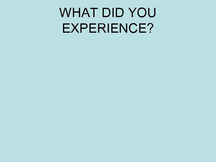 WHAT DID YOU EXPERIENCE? 