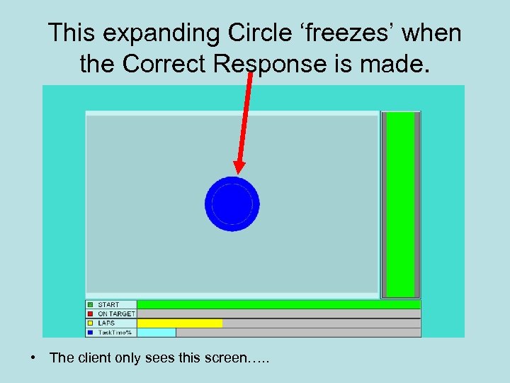 This expanding Circle ‘freezes’ when the Correct Response is made. • The client only