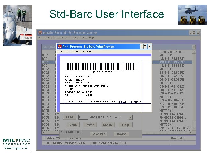 Std-Barc User Interface www. milpac. com 