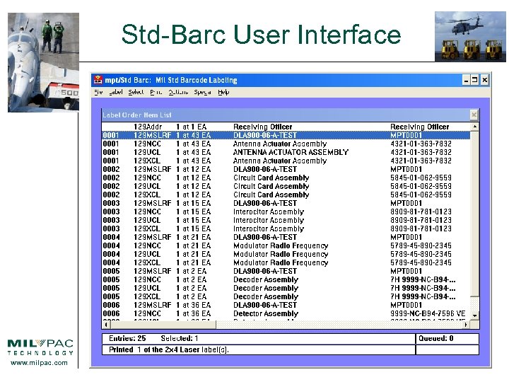 Std-Barc User Interface www. milpac. com 