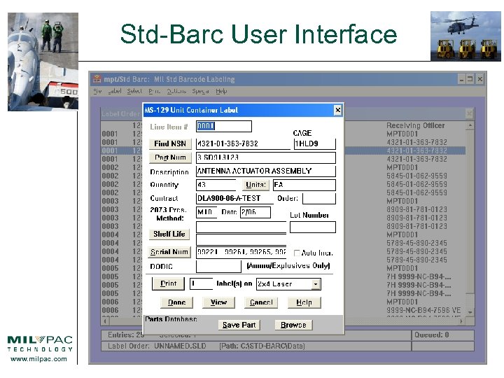 Std-Barc User Interface www. milpac. com 