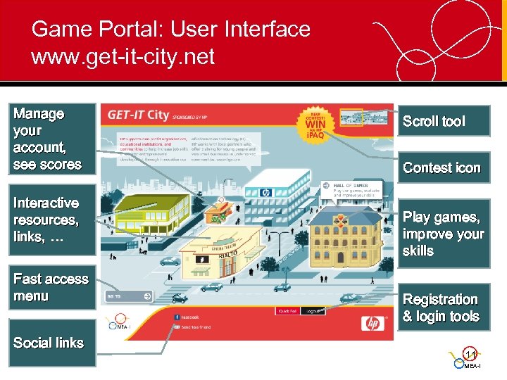 Game Portal: User Interface www. get-it-city. net Manage your account, see scores Interactive resources,