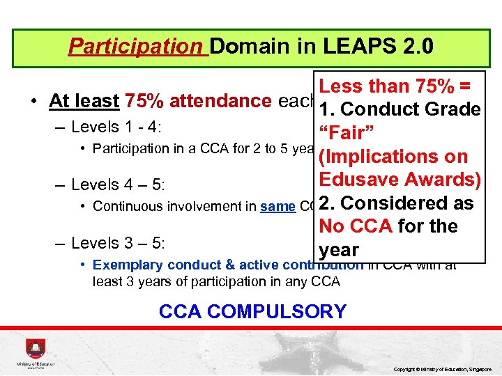 Participation Domain in LEAPS 2. 0 Less than 75% = • At least 75%