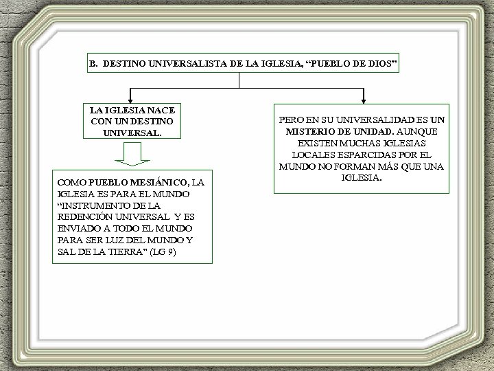 B. DESTINO UNIVERSALISTA DE LA IGLESIA, “PUEBLO DE DIOS” LA IGLESIA NACE CON UN