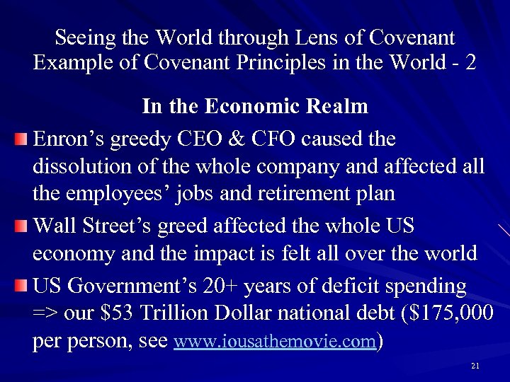 Seeing the World through Lens of Covenant Example of Covenant Principles in the World