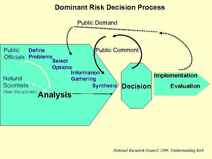 Dominant Risk Decision Process Public Demand Public Define Officials Problems Natural Scientists (few disciplines)