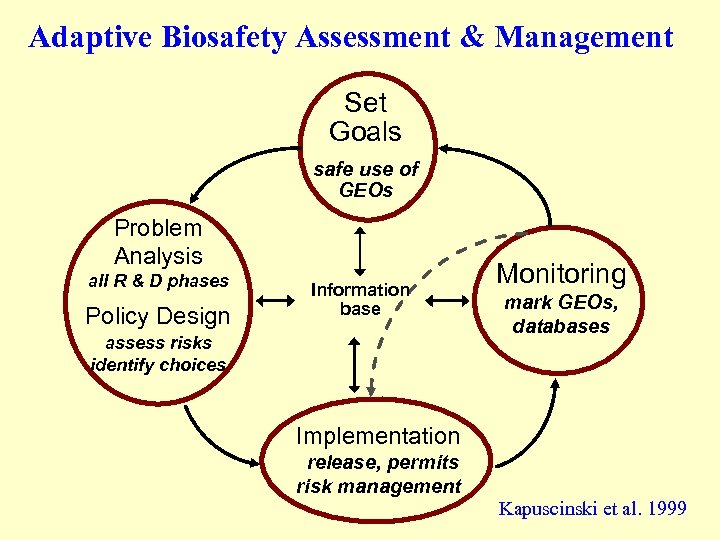 Adaptive Biosafety Assessment & Management Set Goals safe use of GEOs Problem Analysis all