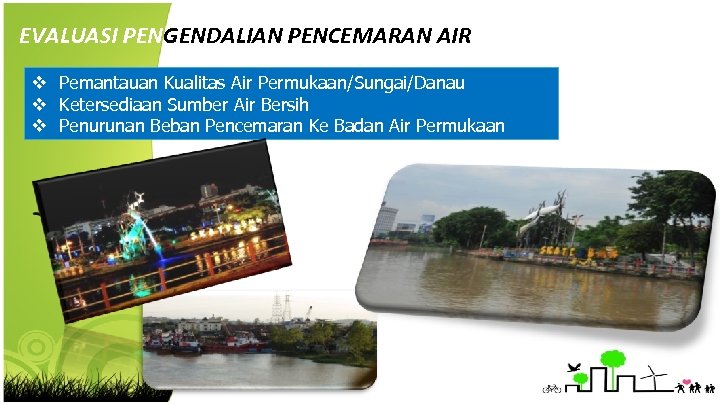 EVALUASI PENGENDALIAN PENCEMARAN AIR v Pemantauan Kualitas Air Permukaan/Sungai/Danau v Ketersediaan Sumber Air Bersih