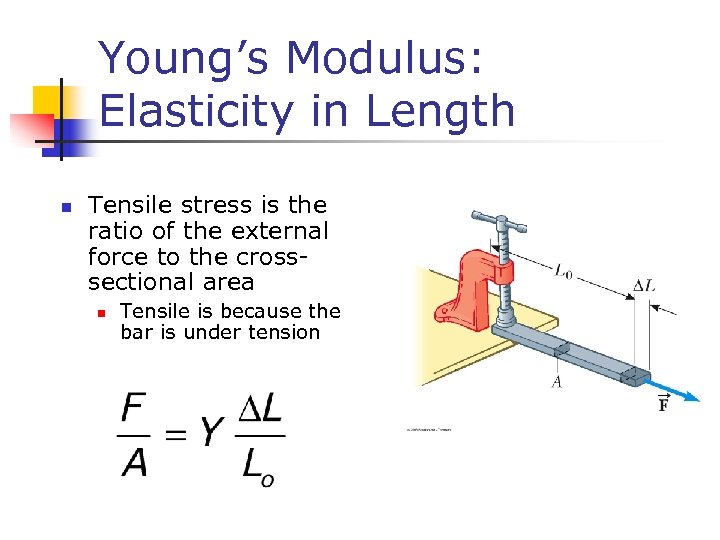 Young’s Modulus: Elasticity in Length n Tensile stress is the ratio of the external