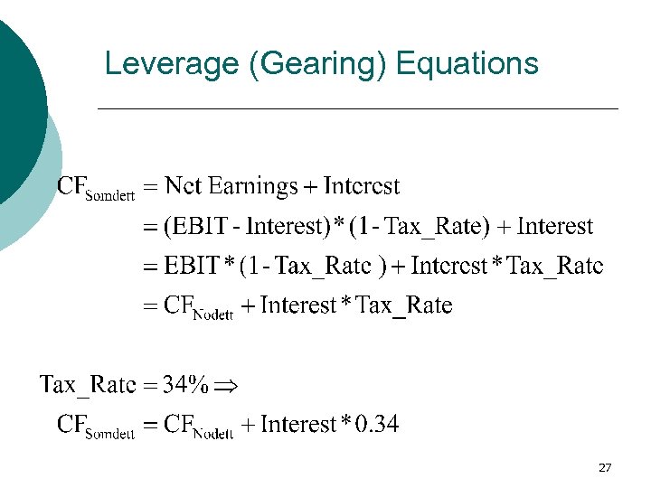 Leverage (Gearing) Equations 27 
