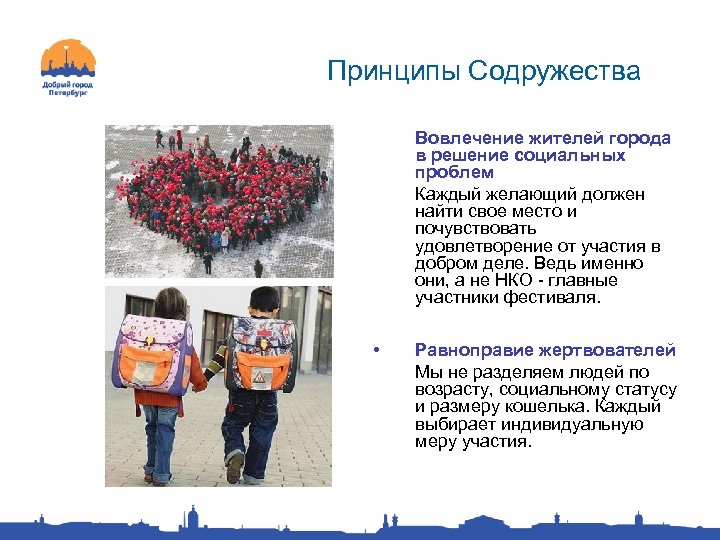 Принципы Содружества Вовлечение жителей города в решение социальных проблем Каждый желающий должен найти свое