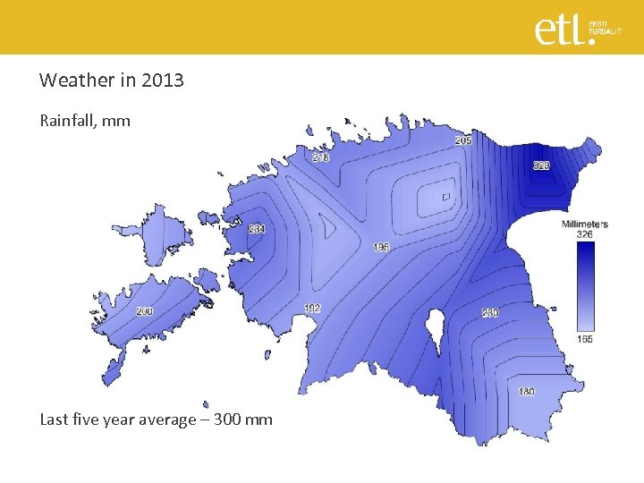 Weather in 2013 Rainfall, mm Last five year average – 300 mm 