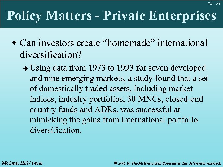 15 - 31 Policy Matters - Private Enterprises w Can investors create “homemade” international