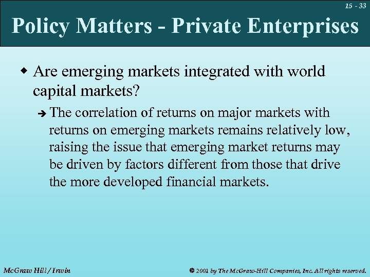 15 - 33 Policy Matters - Private Enterprises w Are emerging markets integrated with