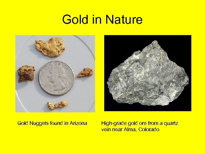 Gold in Nature Gold Nuggets found in Arizona High-grade gold ore from a quartz