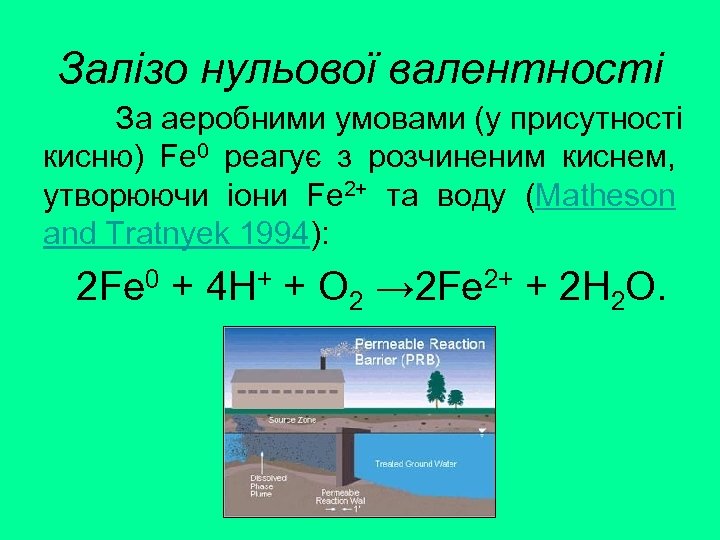 Залізо нульової валентності За аеробними умовами (у присутності кисню) Fe 0 реагує з розчиненим