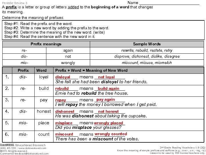 Name ______________ A prefix is a letter or group of letters added to the