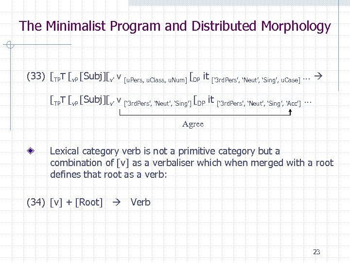 The Minimalist Program and Distributed Morphology (33) [TPT [v. P [Subj][v’ v [u. Pers,
