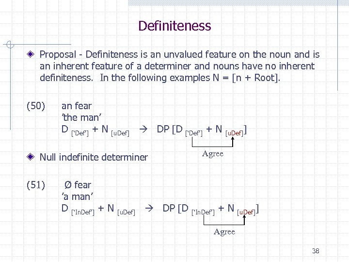 Definiteness Proposal - Definiteness is an unvalued feature on the noun and is an