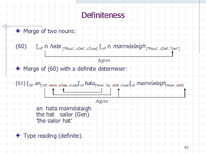 Definiteness Merge of two nouns: (60) [n. P n hata [‘Masc’, u. Def, u.