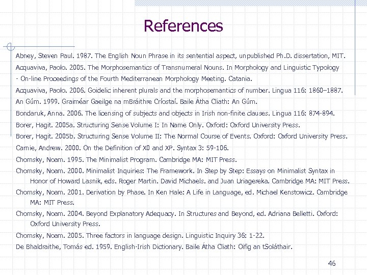 References Abney, Steven Paul. 1987. The English Noun Phrase in its sentential aspect, unpublished