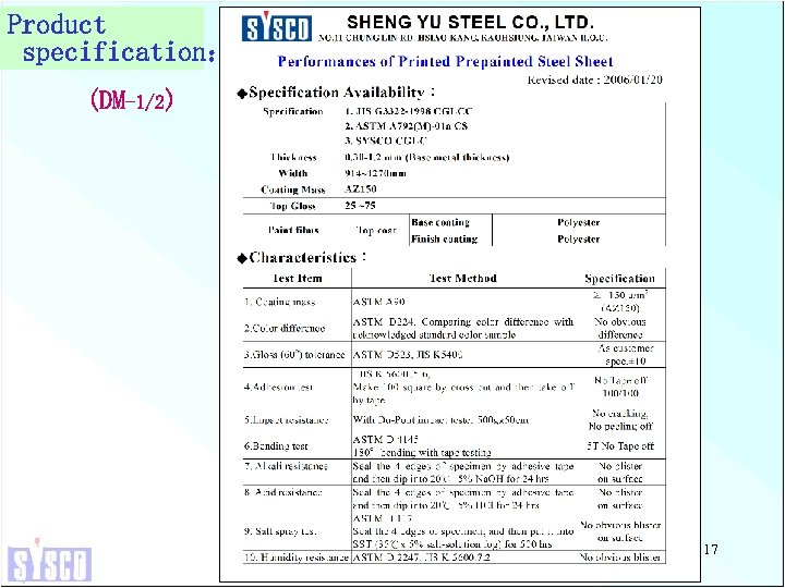 Product specification： (DM-1/2) 17 