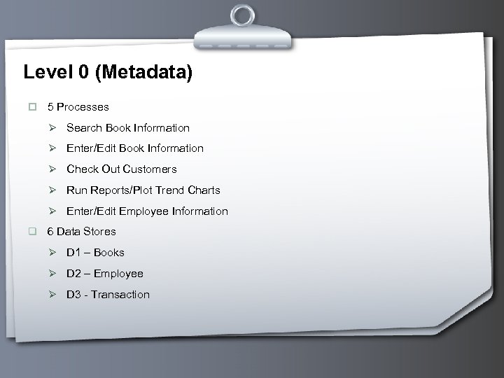 Level 0 (Metadata) p 5 Processes Ø Search Book Information Ø Enter/Edit Book Information