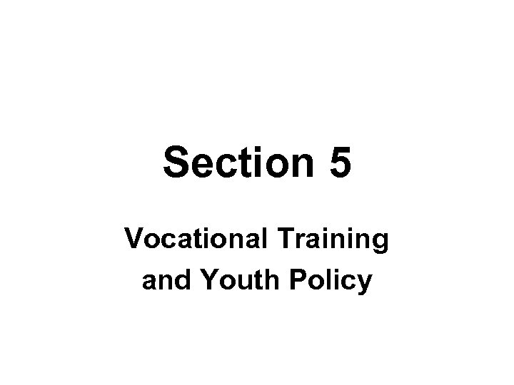 Section 5 Vocational Training and Youth Policy 